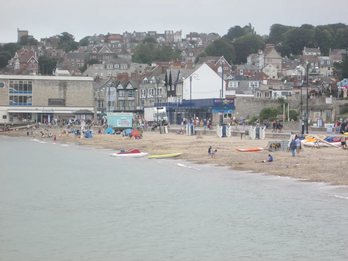 Swanage beach below The Mowlem, where the Boxing Day swimmers meet.