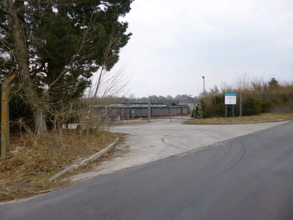 The entrance to Wool sewage treatment works, run by Wessex Water